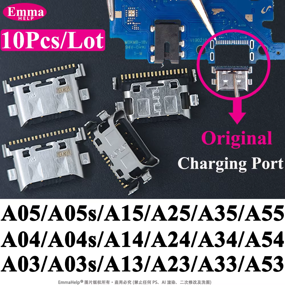 10Pcs Original Charging Port Connector for Samsung A15 A05S A25 A35 A55 A13 A04S A14 A23 A33 A24 A34 A54 A53 USB Charger Pin Plu