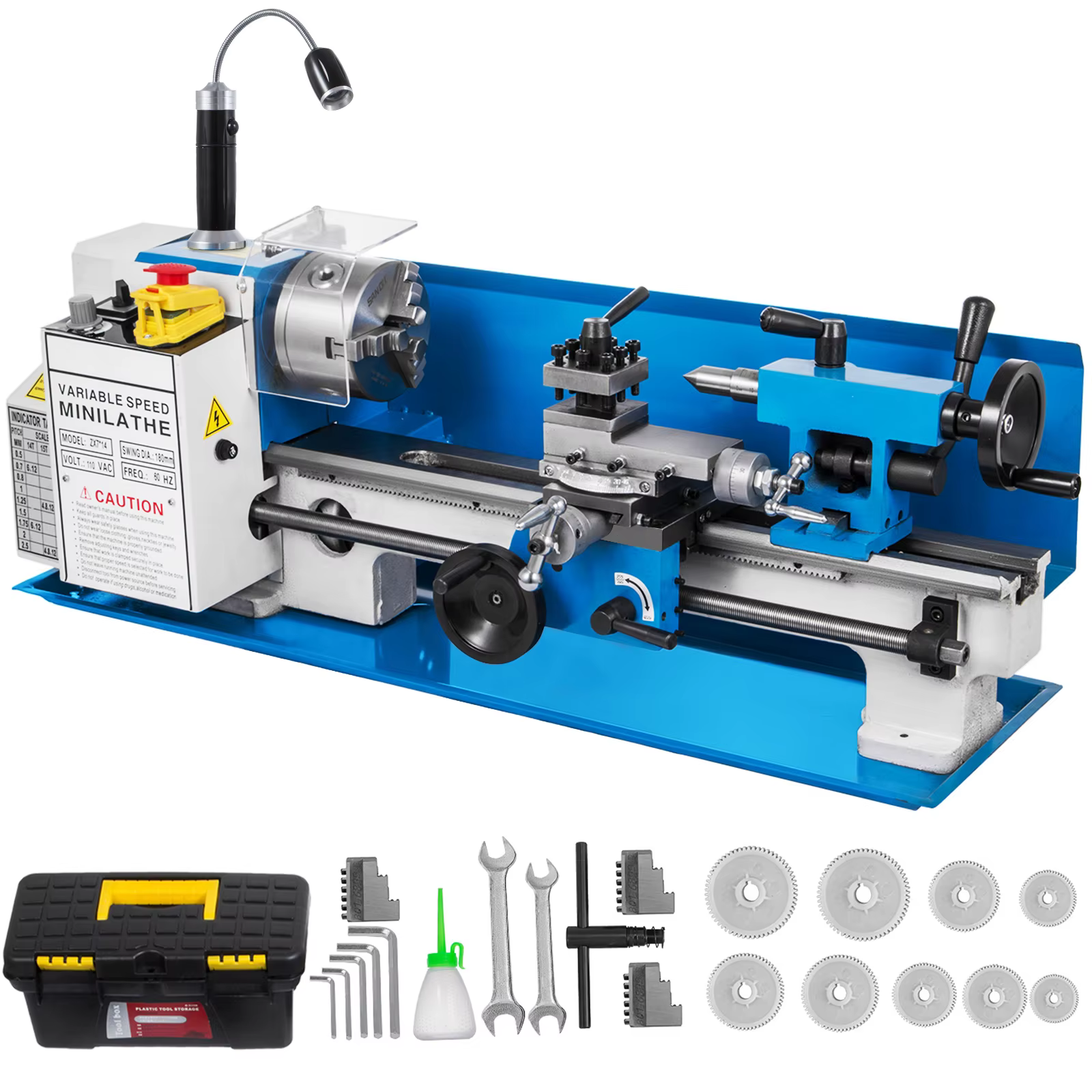 SucceBuy Mini Metal Lathe Machine 7"x14" 550W 180x350mm Variable Speed + 3 Jaw Chuck for Metalworking Turning Drilling Threading