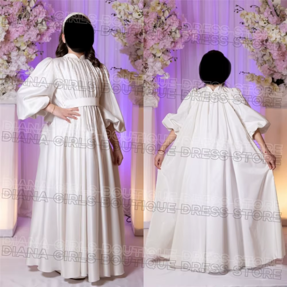 First Communion Gowns Idyllic Elegant Flower Girl Dress Wedding Ball Dresses Satin Kids Birthday Party Evening Baptism Gown