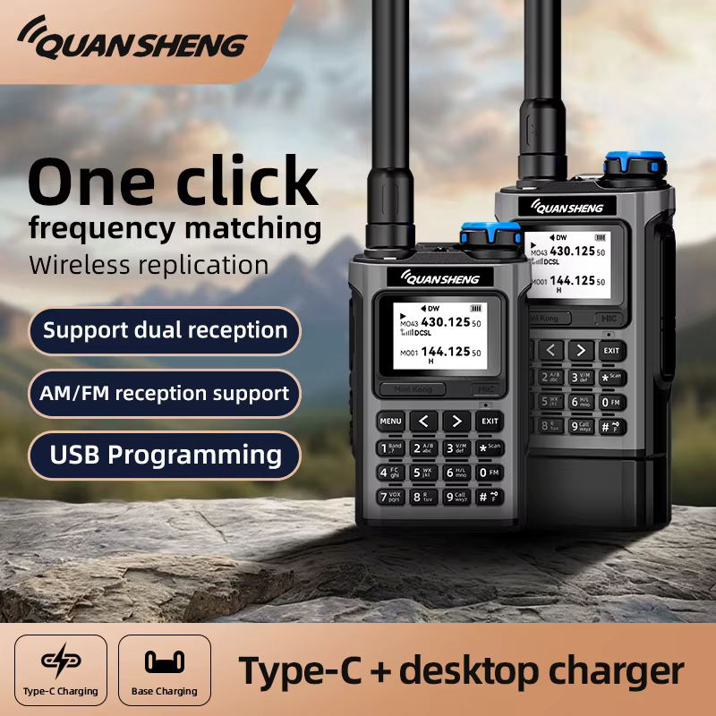 QUANSHENG K1 Multi-Band Walkie Talkie Air Band Aviation Receive Wireless Copy One Key Freq Match Type-C NOAA Two Way Radio