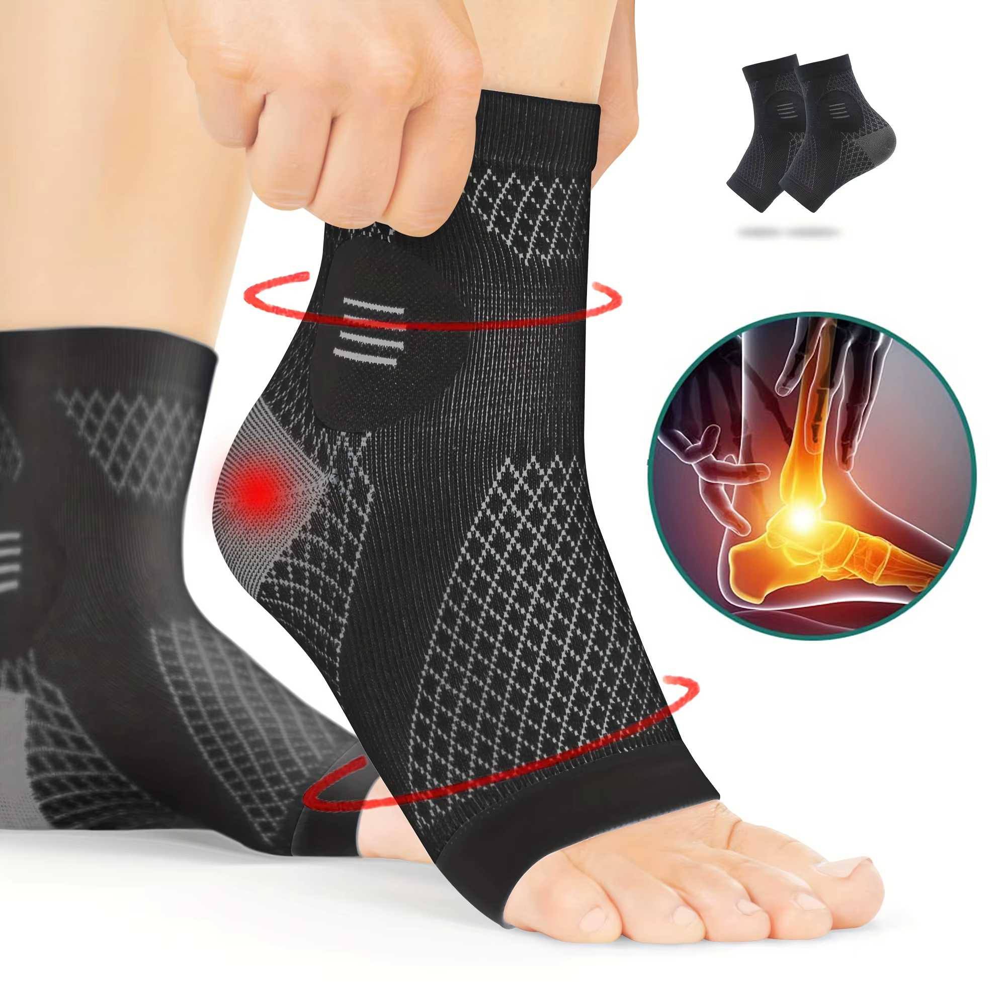 1Pair Ankle Compression Socks,Compression Foot Sleeves with Arch And Ankle Support,Open-Toe Design Neuropathy Socks