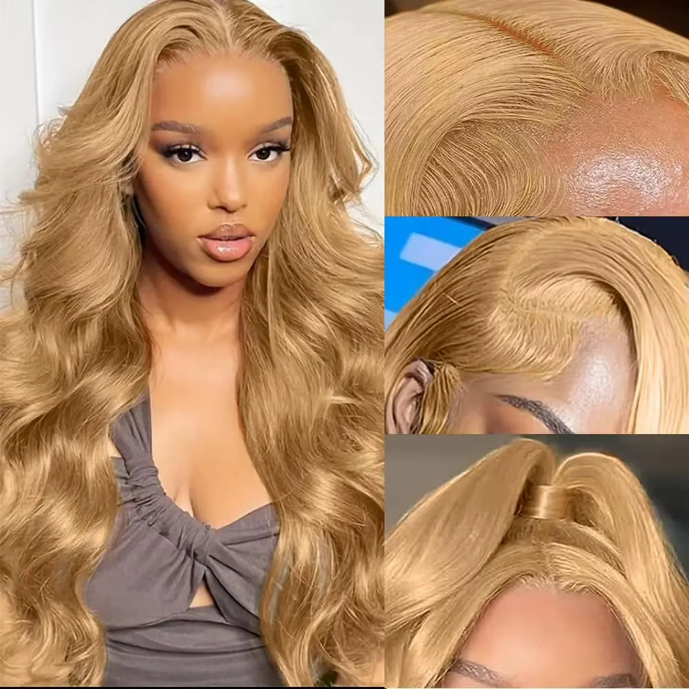 Honey Blonde 27 Body Wave 13x6 HD Transparent Lace Frontal Wig Human Hair Glueless Pre Plucked Pre Bleached Knots 250 Density Colored Brazilian 34 36 Inch Wigs for Women