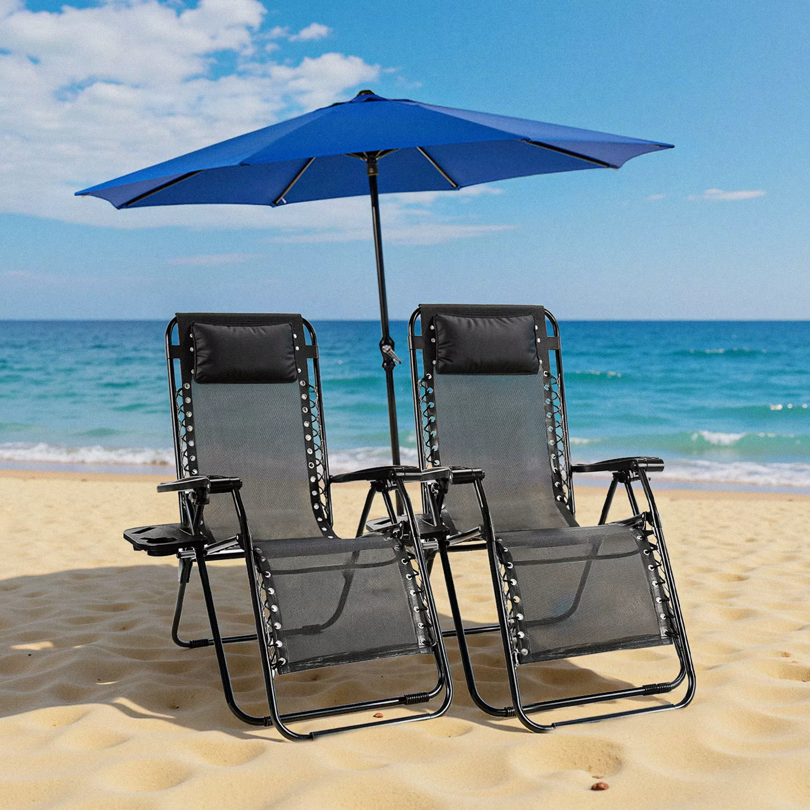 JHK Zero Gravity Portable Recliner Camping Patio Outdoor Garden Lounge Chair with Cup Holder Trays Adjustable Pillow for Backyard