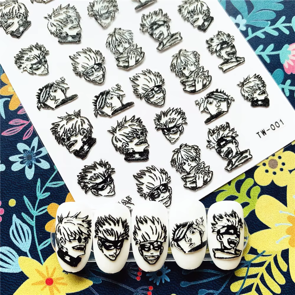 Newest TW-001 New process Handsome boy series 3d nail art stickers decal template diy nail tool decoration