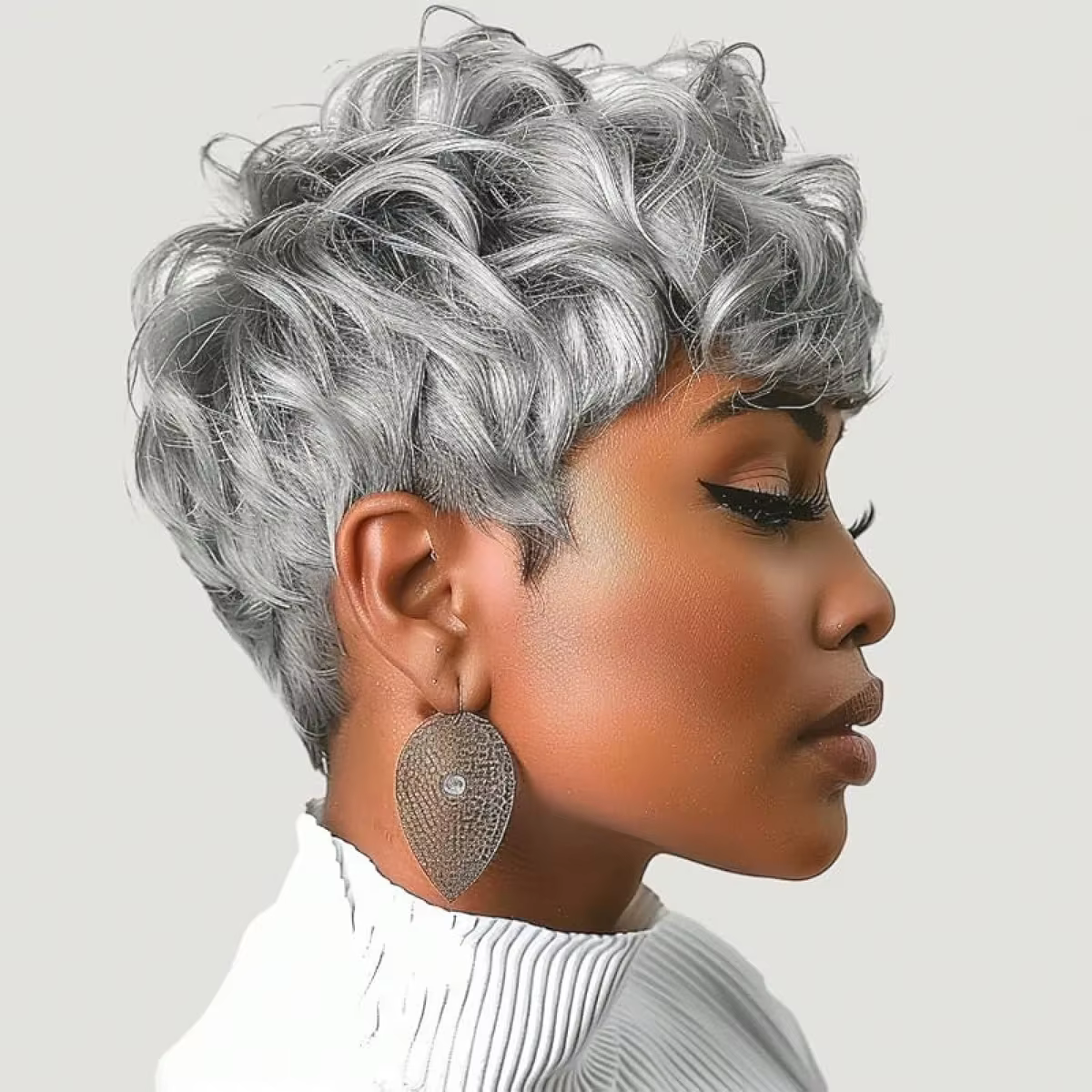 Short Pixie Wigs Short Grey Curly Pixie Wigs Synthetic Hair Wigs Natural Wavy Grey Pixie Cut Wig Short Curly Layered Pixie Wig