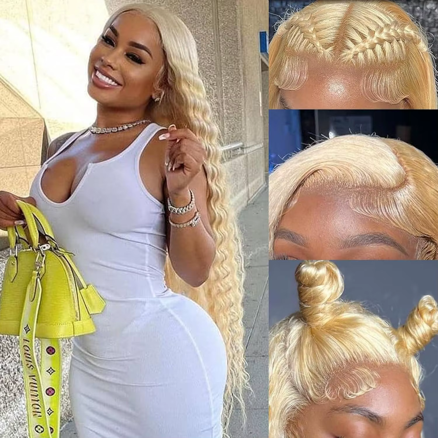 613 Deep Wave HD Lace Frontal Wig Density Long Blonde Curly Wig Water Wave 613 Wig Pre Plucked With Baby Hair for Women