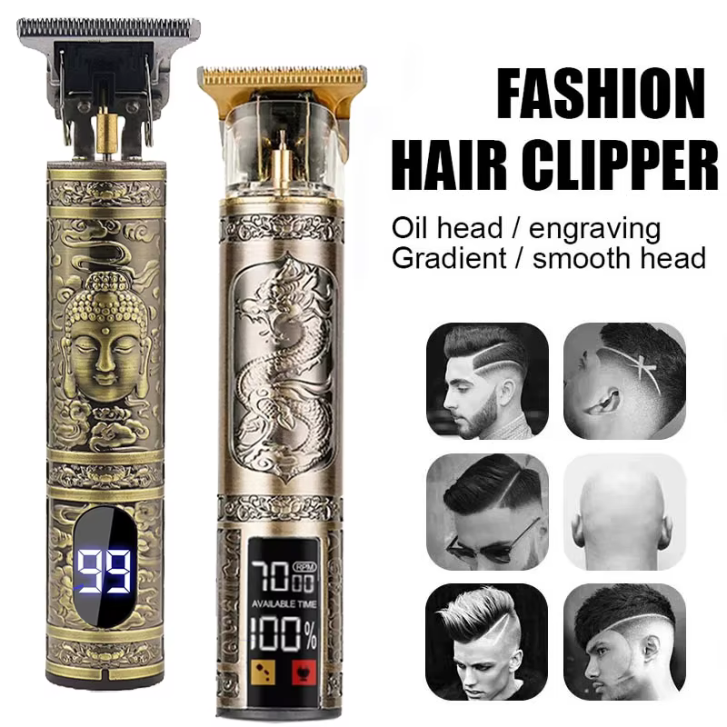 Rechargeable Mens T9 Carving Hair Clipper Vintage Portable USB Cleaning Barber Professional Hair Cutting Machine Beard Trimmer