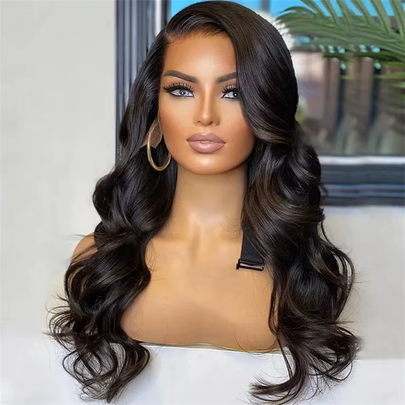 Pre-Plucked Natural Black Body Wave 13x4 HD Transparent Lace Front Wig Human Hair Wigs 180% Density Lace Frontal Wig