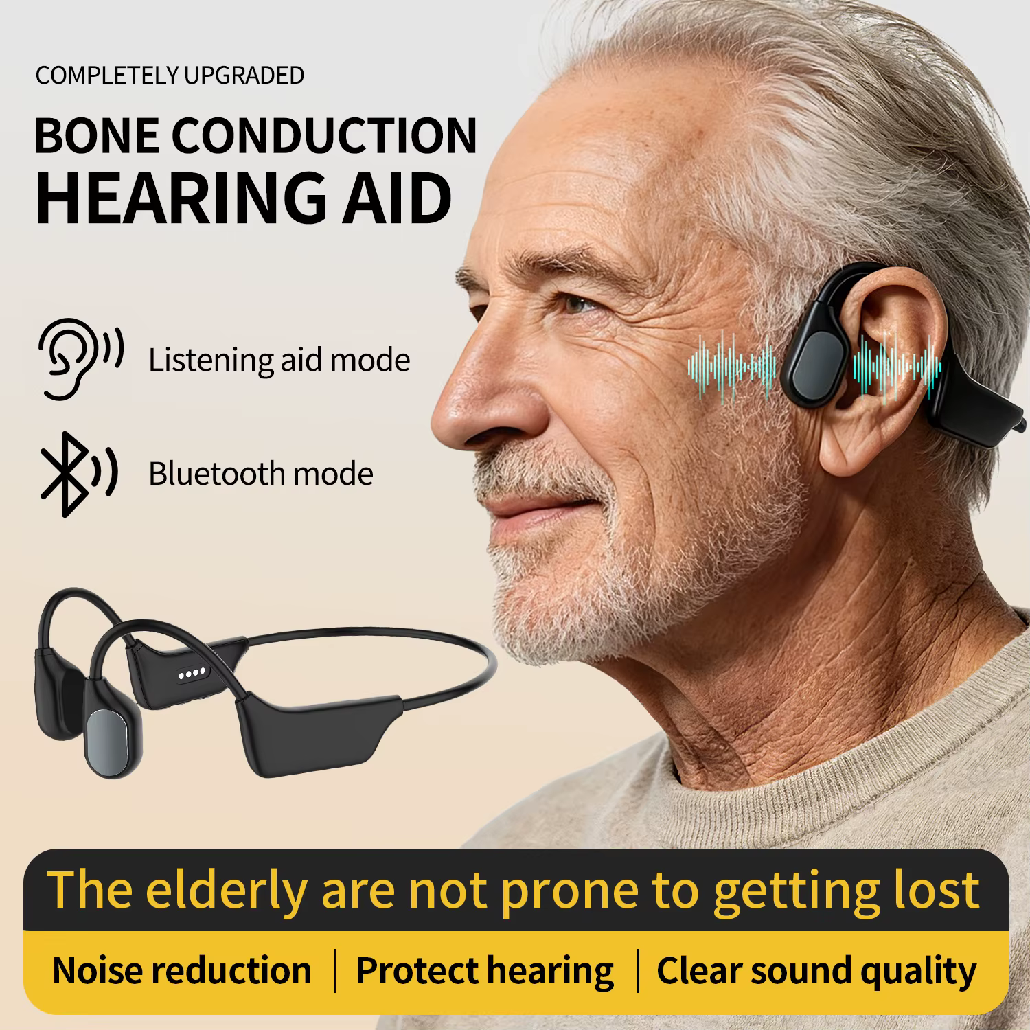 Elderly Bone Conduction Hearing Aid Bluetooth5.2 Rechargeable Noise Reduction IPX7 Voice Amplifier For Hearing Loss Easy Operate