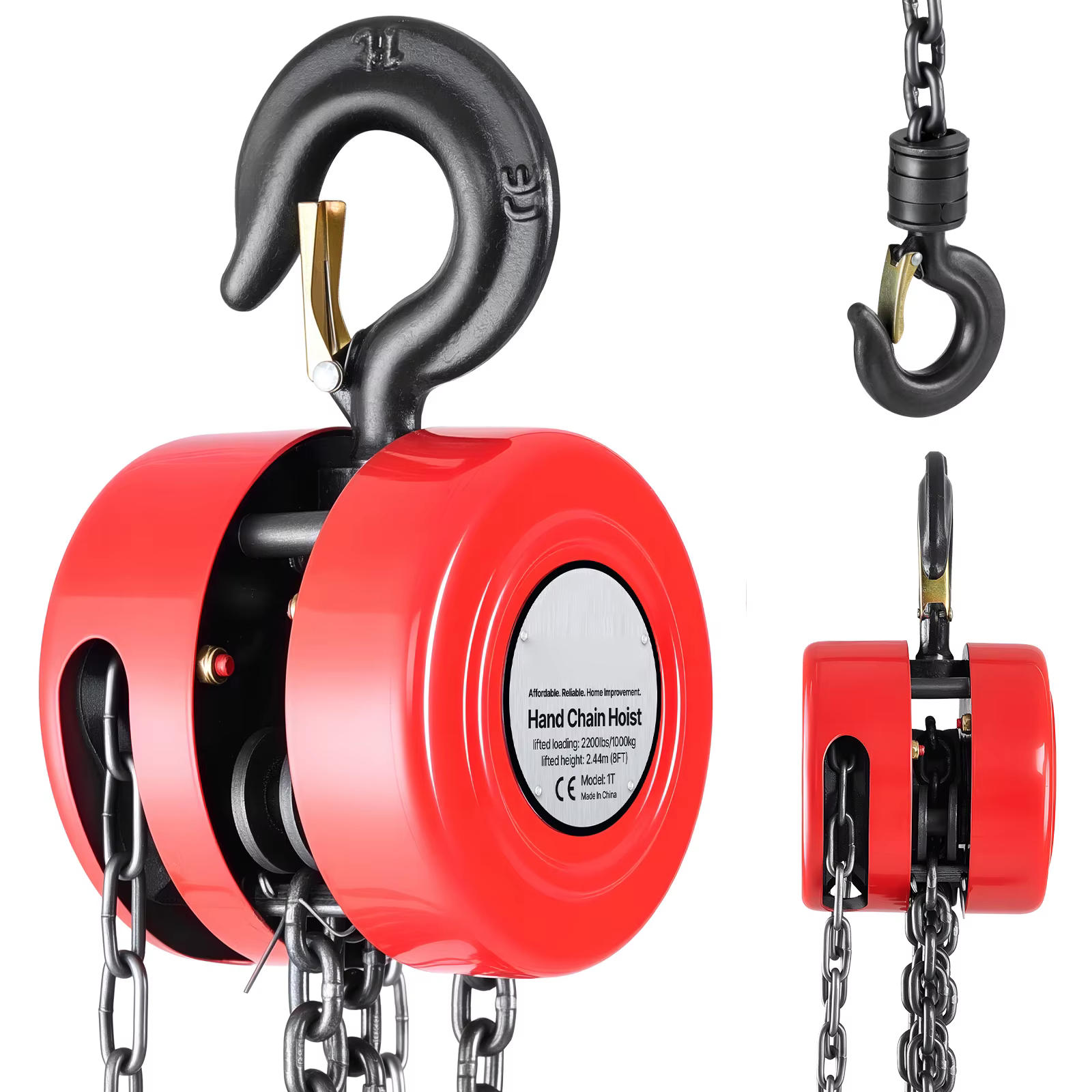 SucceBuy 1T/2T Hand Chain Hoist Manual Chain Block with 8/10/20ft Lifting Height Pulley Hoist for Garage Warehouse Machinery