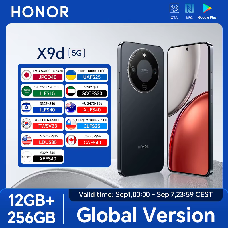 HONOR X9d 12GB+256GB Global Version 5G Smartphone 6.79'' 120Hz AMOLED Screen 108MP AI Main Camera 8300 mAh 66W Supercharging