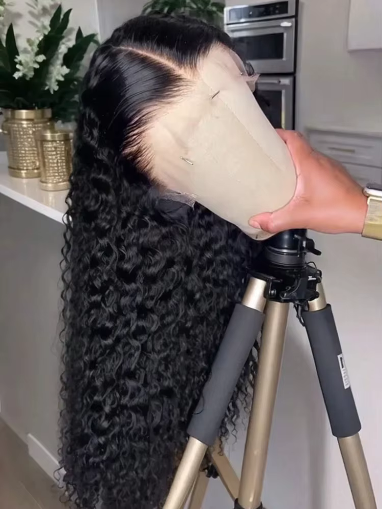 13x6 Glueless Brazilian Deep Wave Curly HD Lace Frontal Wig 250 Density Preplucked Water Resistant Human Hair for Women