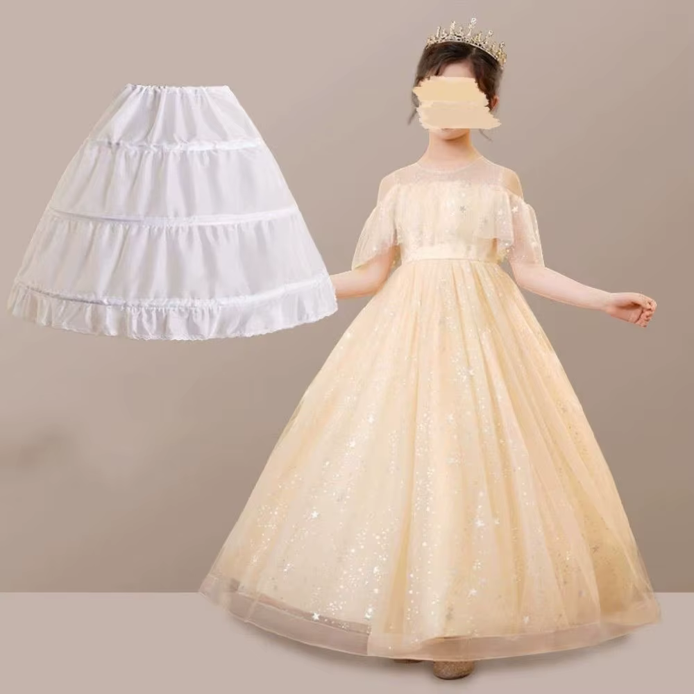 Fashion White Lace Children Skirt Petticoat 3 Hoops Adjustable Princess Skirt Tutu Skirt Steel Ring Crinoline Skirt Kids Girls