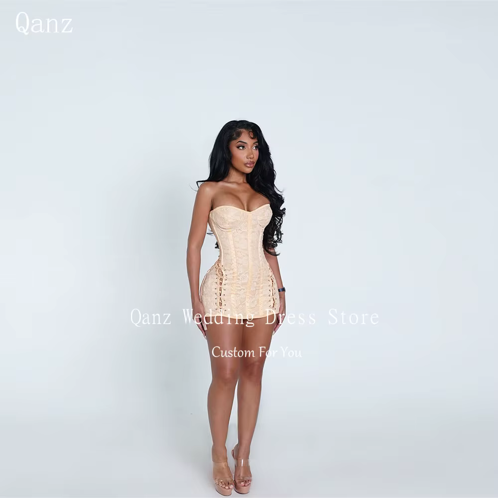 Qanz Sexy Mini Prom Dress Chic Lace Appliques Backless Dresses For Birthday Luxury Woemn Above Knee Vestidos De Festa Customized