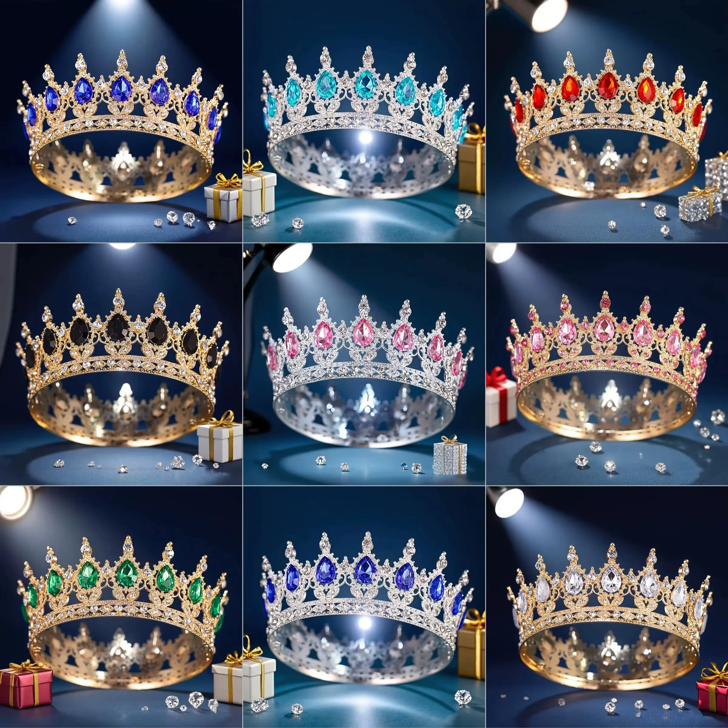 Luxury Baroque Rhinestone Crown round Elegant Bridal Wedding Accessory Holiday Party Dress Headwear