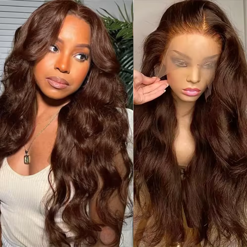 Body Wave Chocolate Brown 13x6 HD Lace Front Human Hair Wigs 200 Density HD Lace Frontal Wigs For Women Wigs Pre Plucked Hair