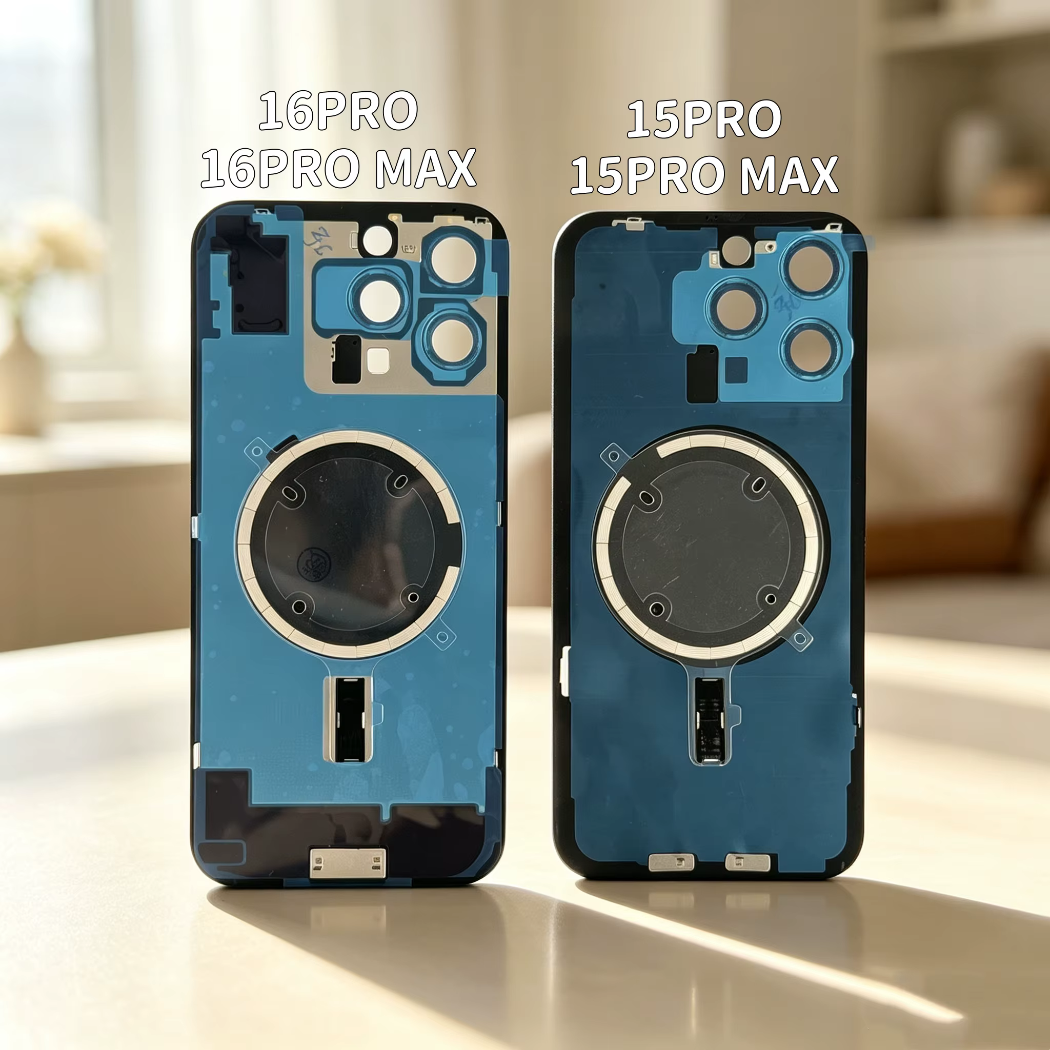 Rear Back Glass Replacement For iPhone 15 Pro 16 Pro Max Rear Cover With Camera Lens Bracket Built-in Magnets Repair Spare Parts