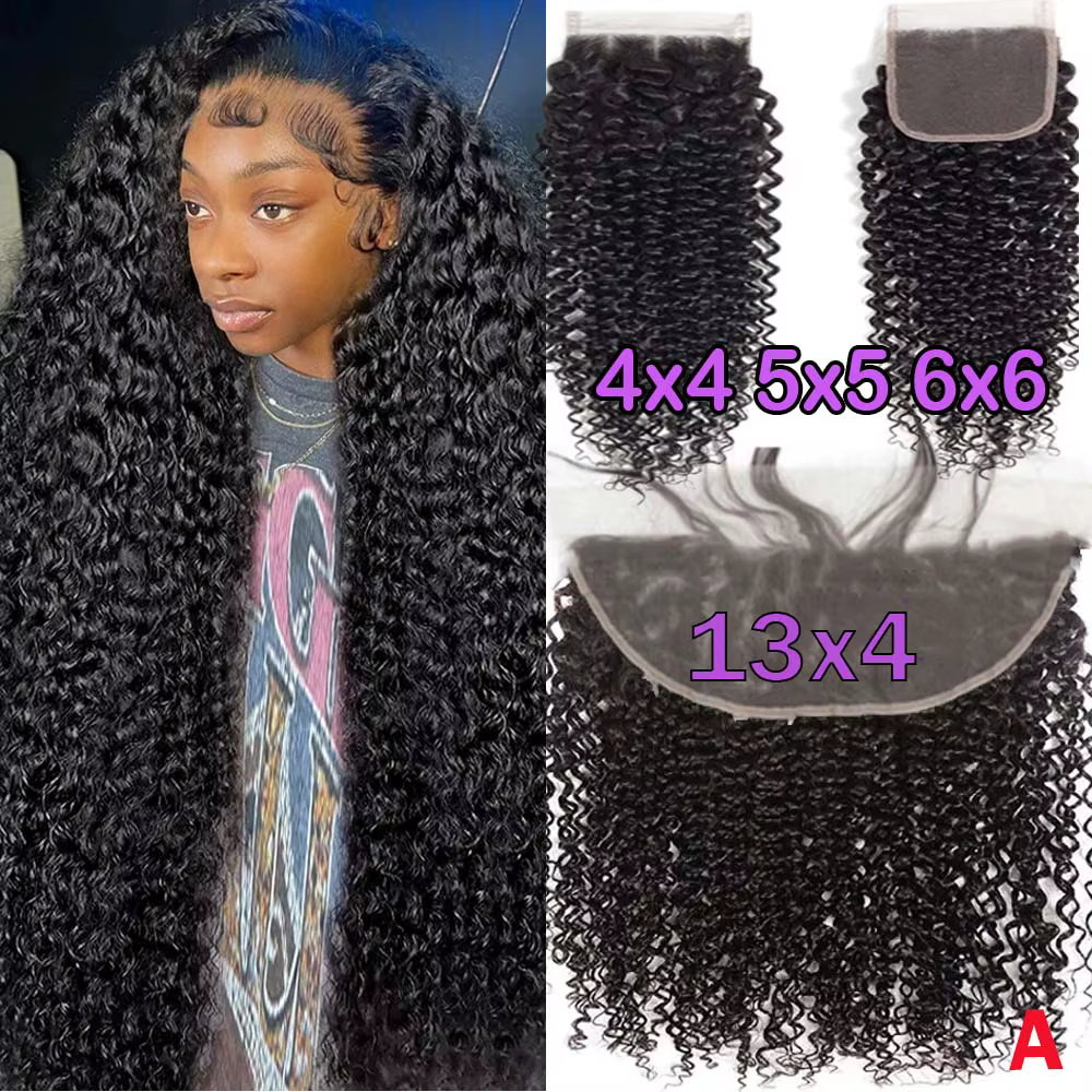 Afro Kinky Curly13x4 13x6 Lace Frontal Only 100% Human Hair 4x4 Transparent Swiss Lace Closure Pre Plucked With Baby Hair