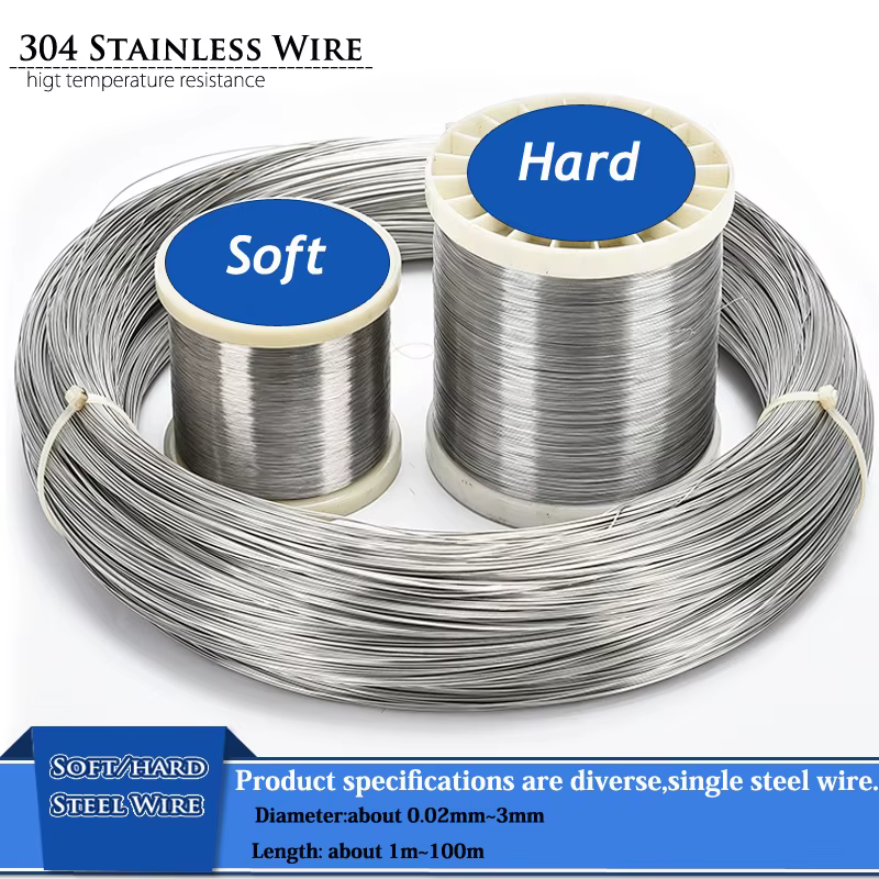 New 1pc 1-100 Meters 304 Stainless Steel Soft/Hard Wire Diameter 0.02-3mm Single Strand Lashing Soft Iron Wire Rustproof