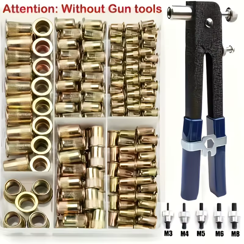 Professional Rivet Nut Tool Set | M3-M10 Flat Head Cylindrical Rivet Nuts, for Thin Metal Sheets, Durable & Multifunctional
