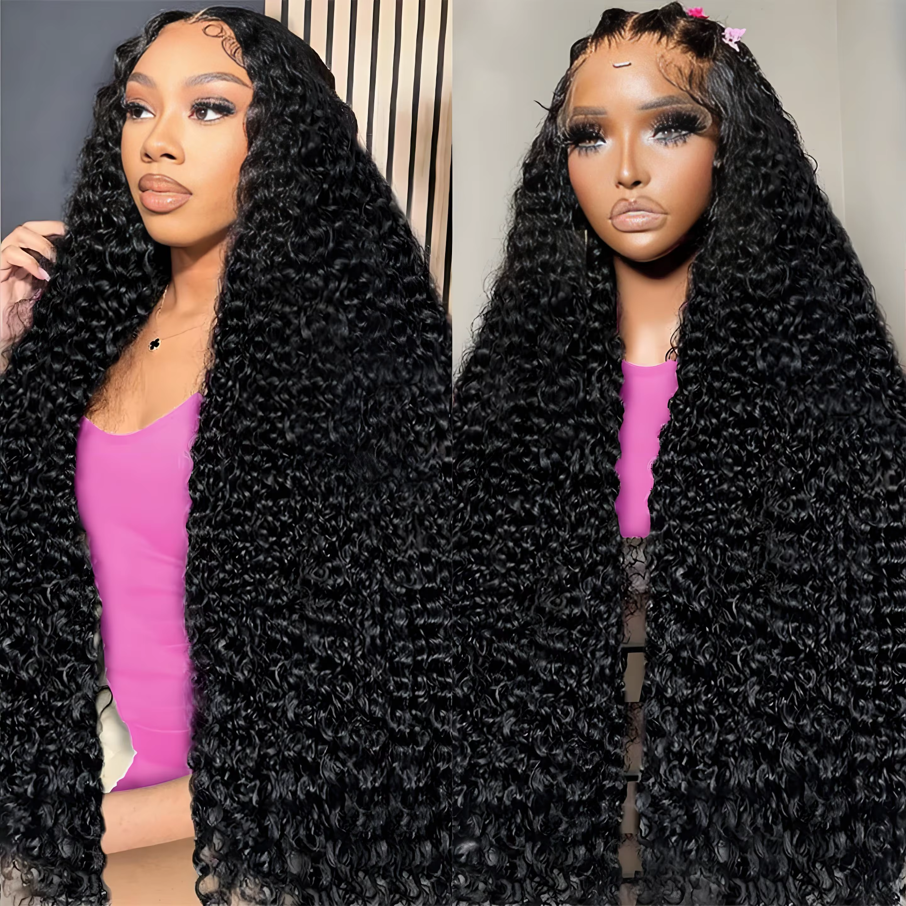 250 Density Deep Wave Loose Wig 46 Inch Hd Transparent Brazilian Curly 13x4 13x6 Pre Plucked Lace Front Wig Human Hair For Women