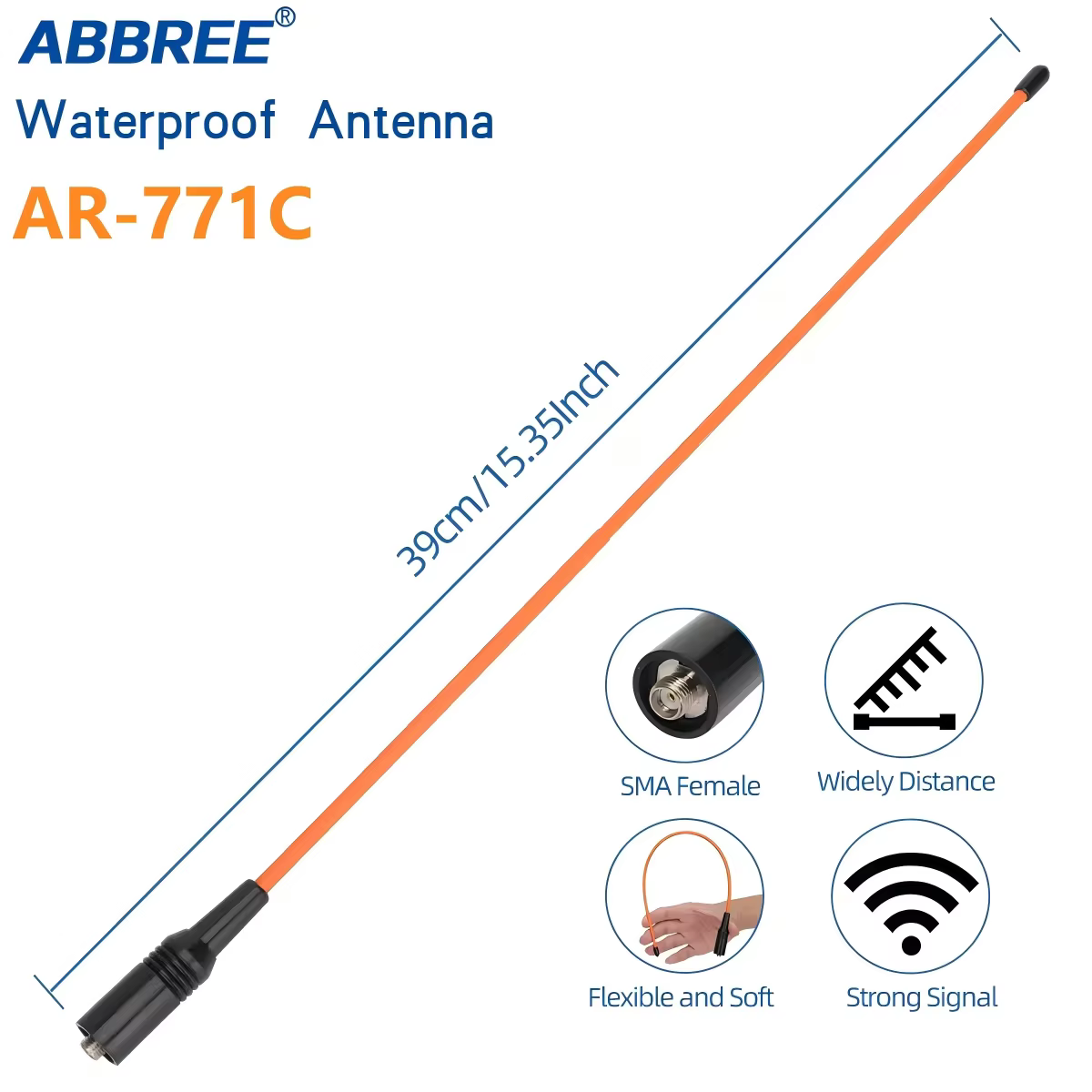 ABBREE AR-771C SMA Female Waterproof Dual Band Antenna 144/430MHz For Baofeng UV-5RH UV-5R Mini BF-888S AR-152 Walkie Talkie