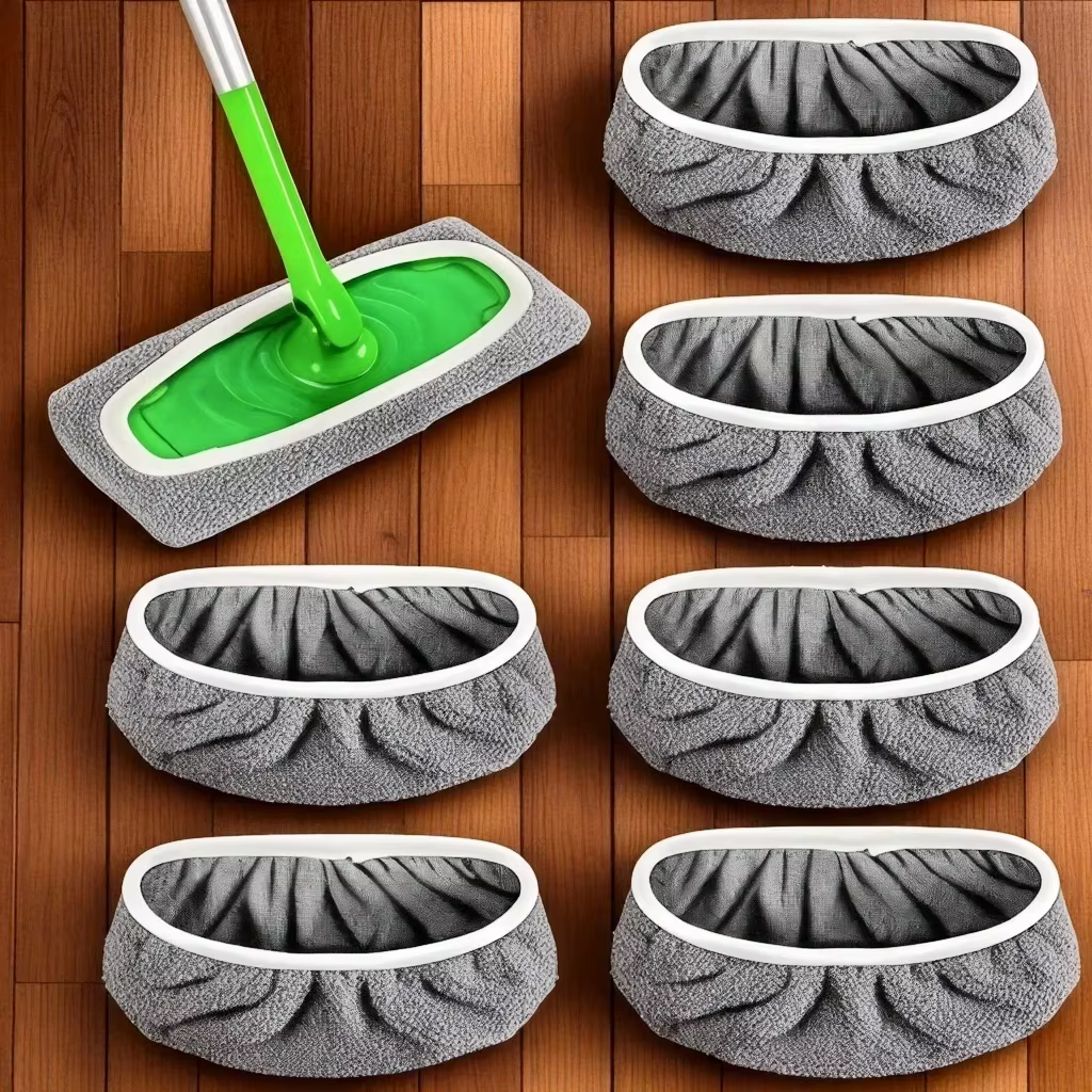 4 Reusable Mop Pads with High Water Absorption and Ultra-fine Fiber Cleaning Pads That Can Firmly Adhere To Most Standard Mops