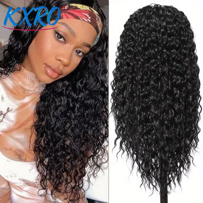 Deep Wave Curly Human Hair Wig Full Machine Made Half Wig Headband Wigs Curly Half Wigs Human Hair For Woman on Clearance Sale