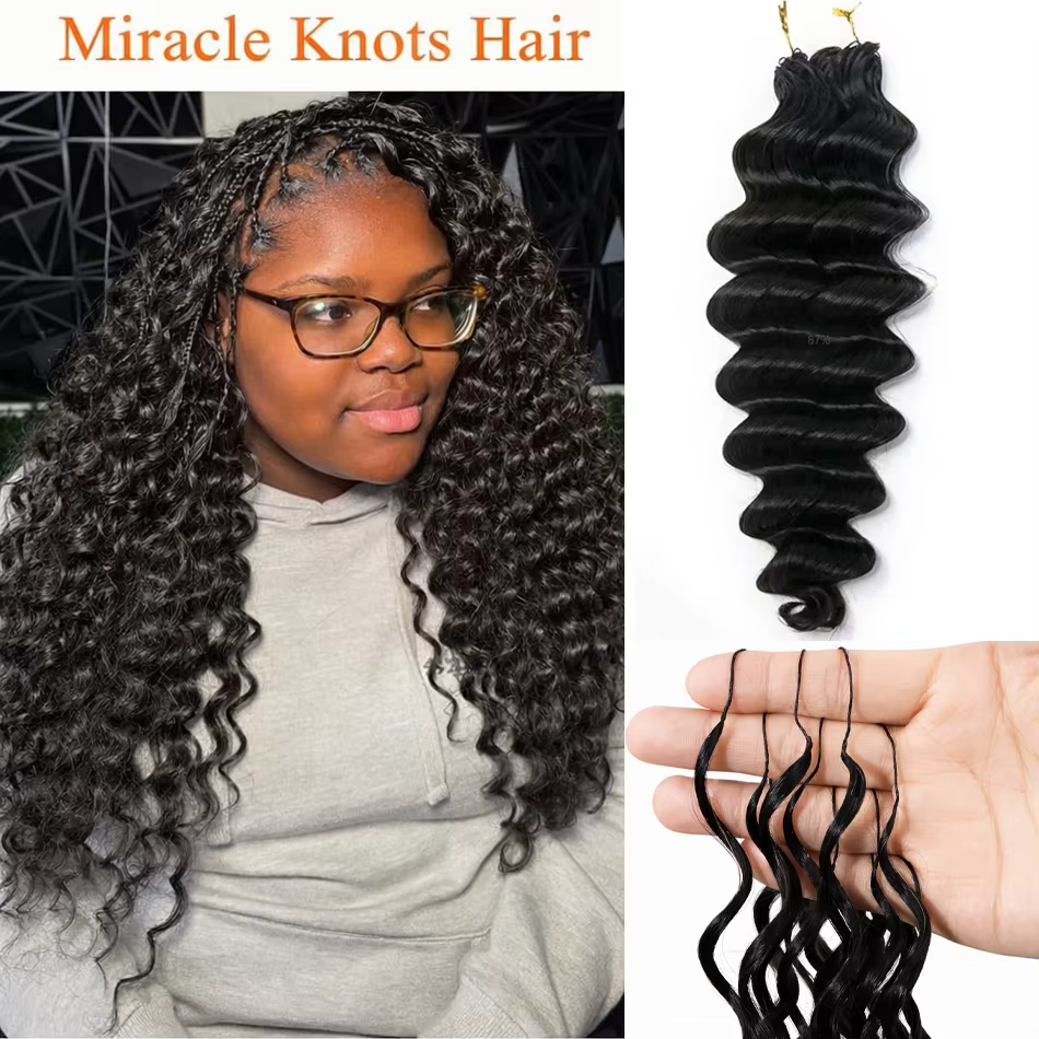 Pre-divided Bulk Hair for Braiding Deep Wave Crochet Human Hair Knotless Miracle Knots Hair Extensions Boho Braids Invisible