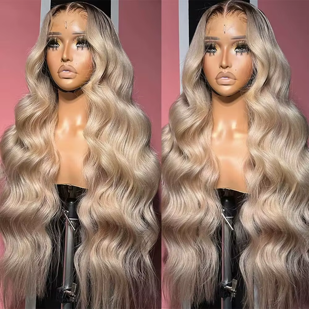 13x4 Ombre Blonde with Root Colored Lace Front Wigs for Women Human Hair Body Wave Ombre Ash Blonde Lace Frontal Wig 200 Density
