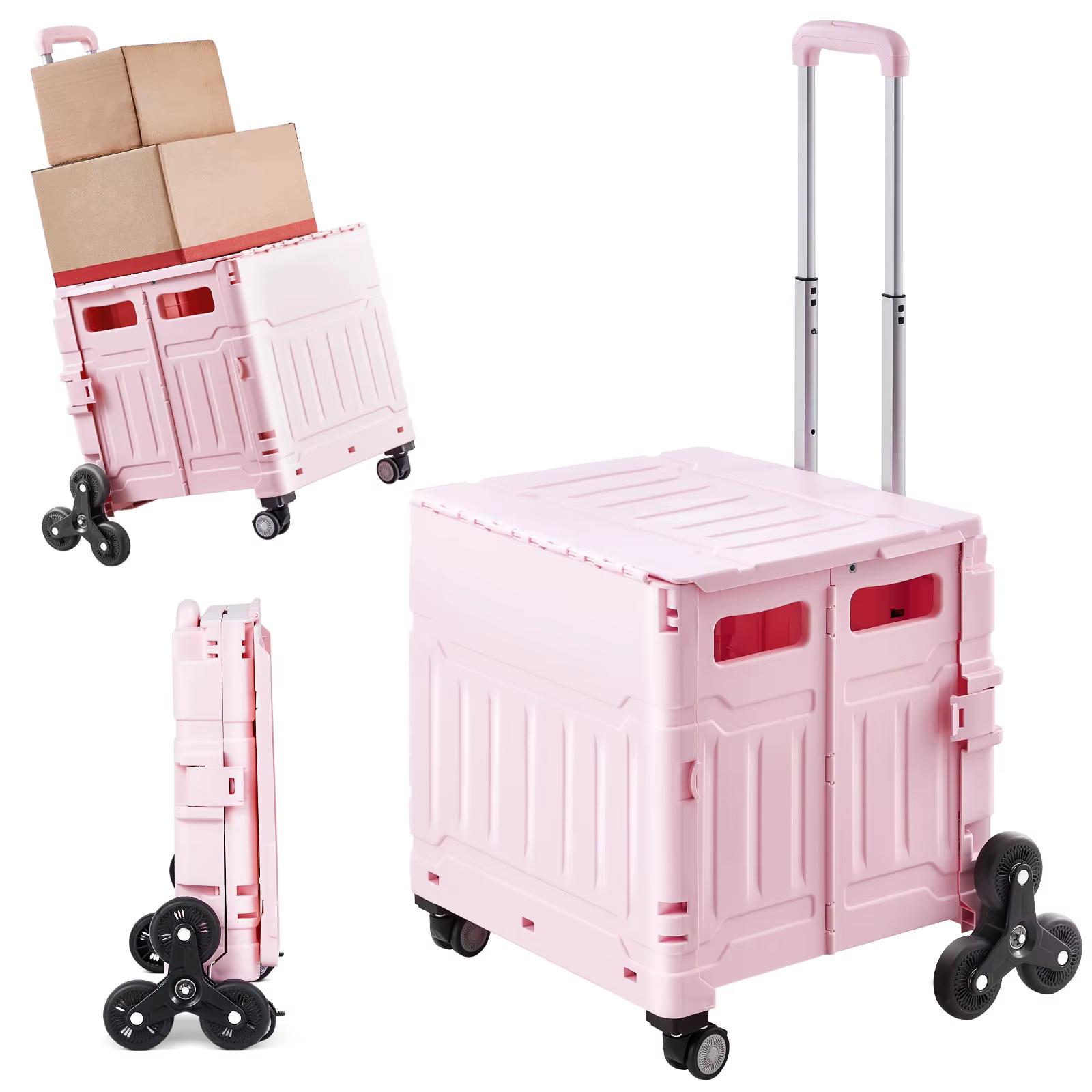 SucceBuy 150lbs Stair Climbing Cart Foldable Utility Hand Cart with Wheels Collapsible Crate Rolling Cart for Shopping Office