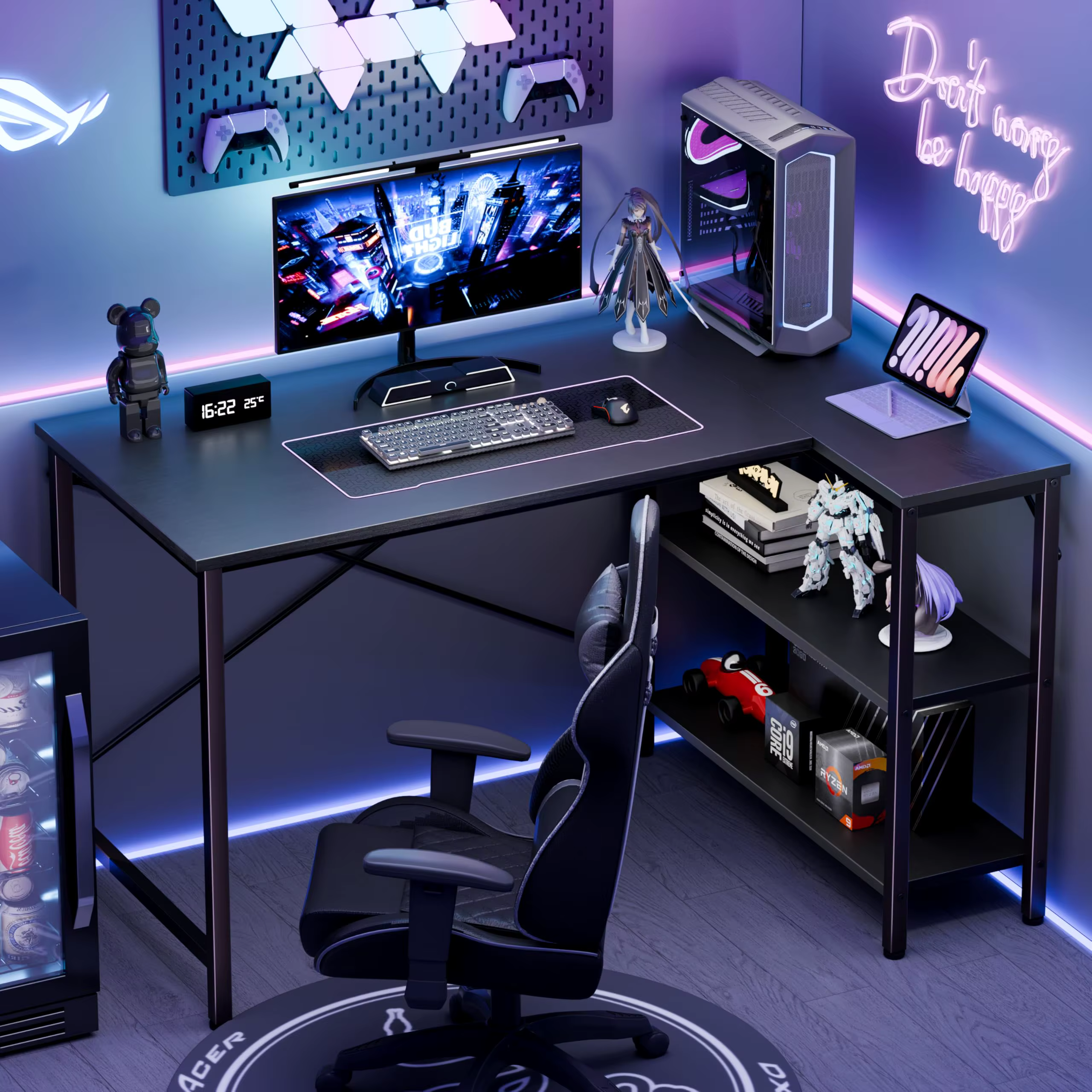 JHK L Shaped Desk 47 Inch Computer Desk Gaming Furniture Corner Desks Home Office PC Table with Reversible Storage Shelves