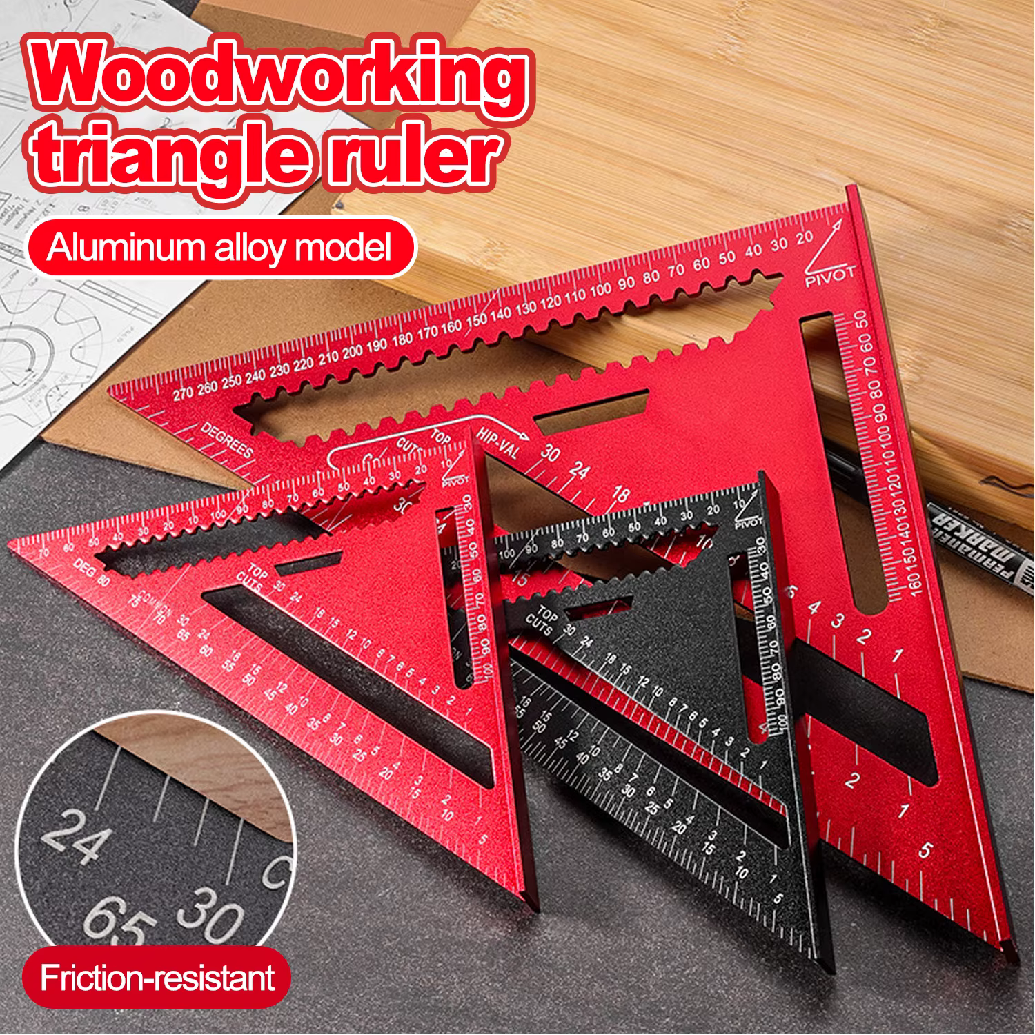 Woodworking Aluminum Alloy Triangle Gauges Measuring Gauging Tools High Precision Marker Angle Ruler Metric and Imperial