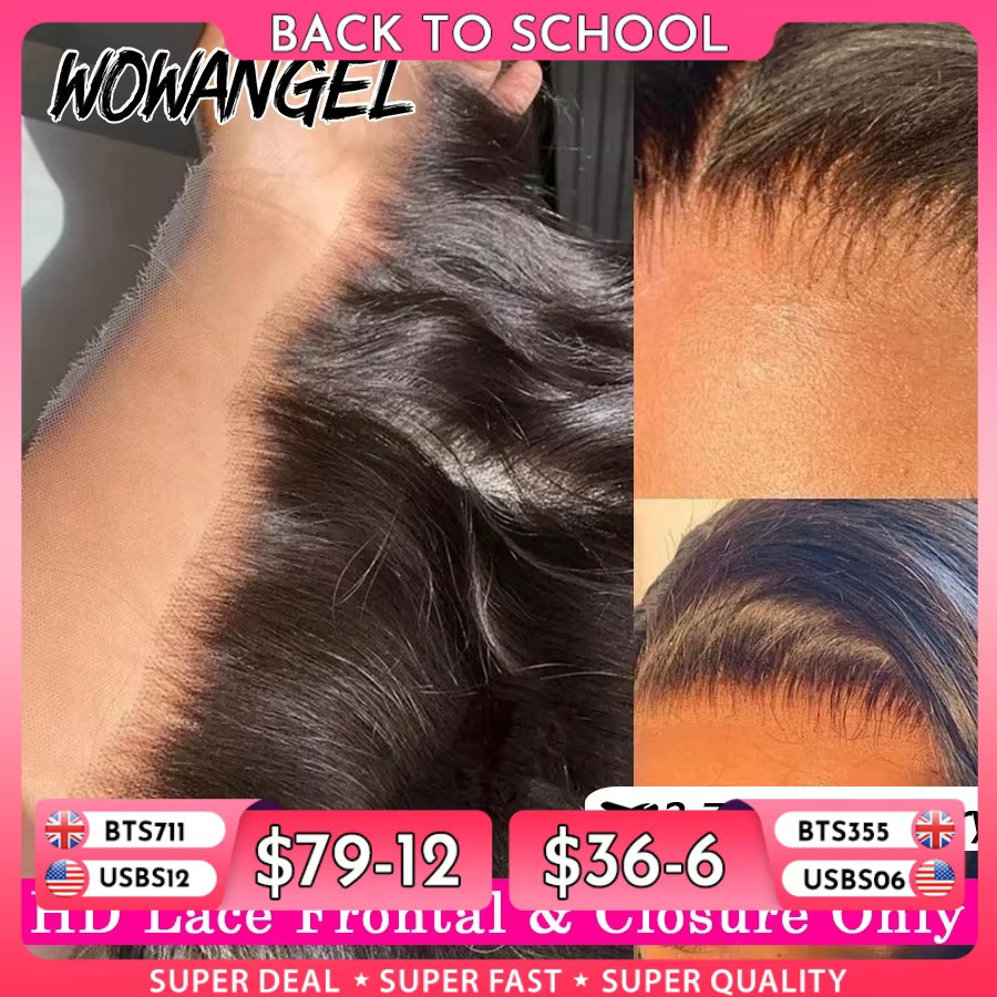 Wow Angel 13x4 13x6 HD Lace Frontal Only Melt Skins Brazilian Straight Human Hair 5x5 6x6 HD Lace Closure Pre Plucked Free Part