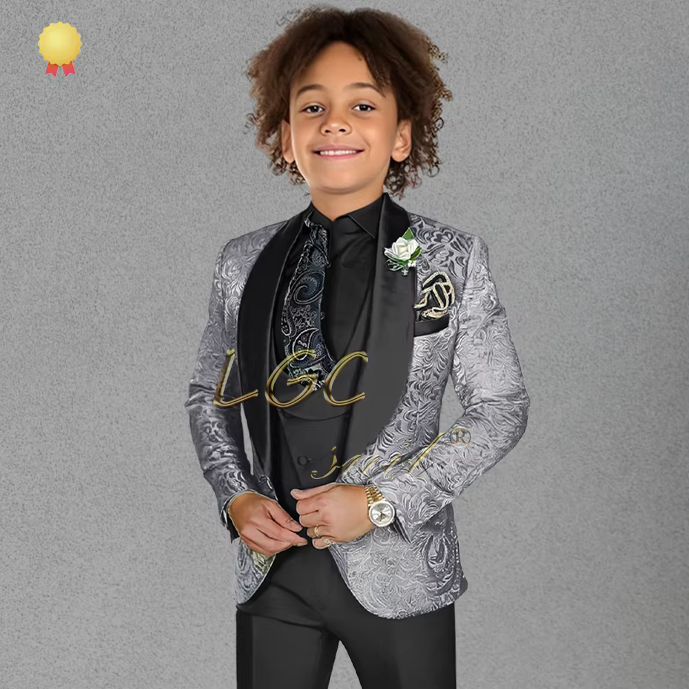 3-Piece Black Velvet Collar Suit and Tailcoat for Boys, Customized Wedding Party, Boys' Birthday Formal Set for Ages 3-16