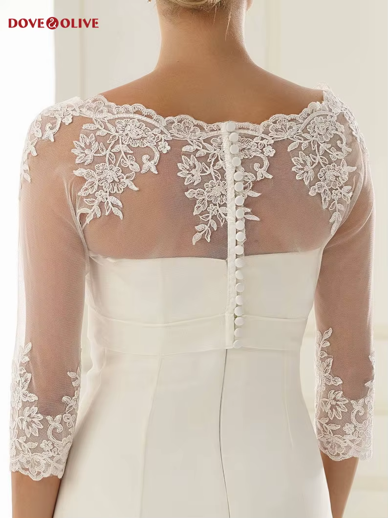 Stretch Tulle Lace Bridal Bolero 2026 Wedding Top Jacket with Three Quarter Sleeves Scoop Neck Transparent Wrap Shrug Marrige