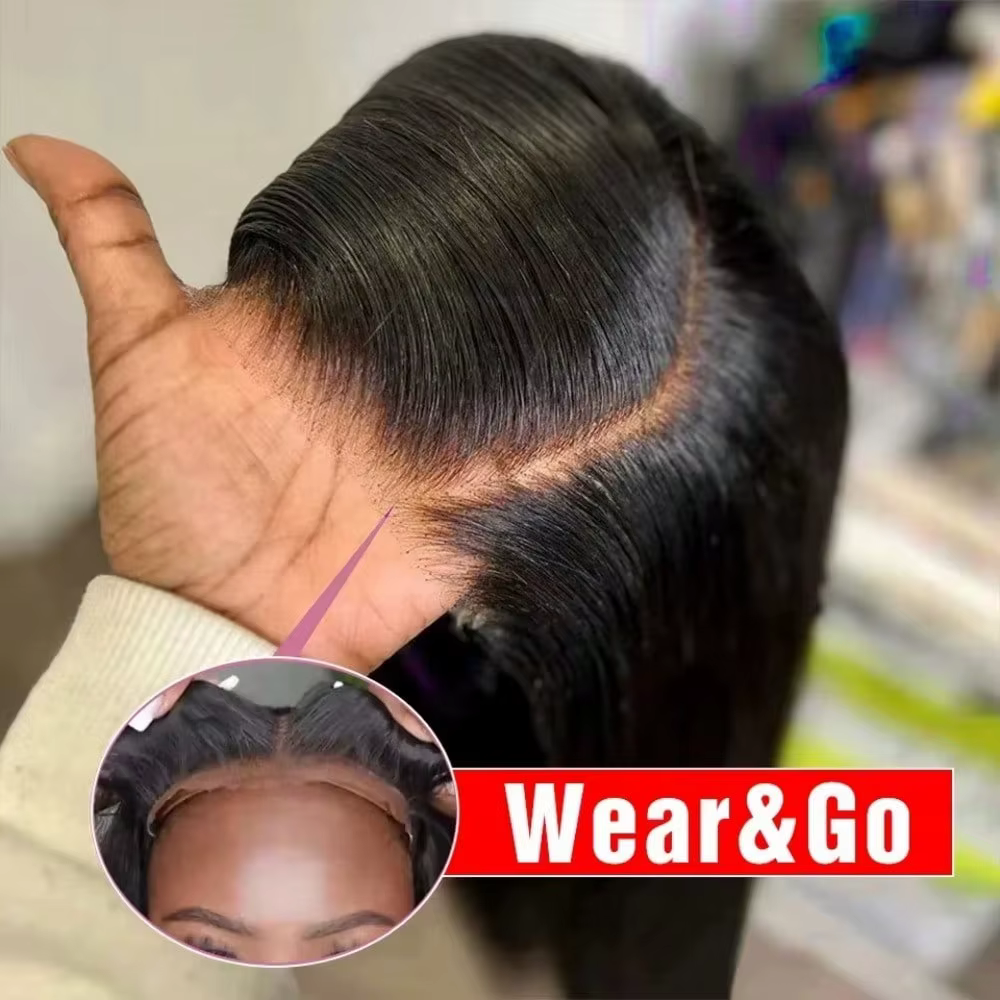 Pre Cut No Glue Ready to Wear 40 Inch 13x4 HD Lace Frontal Bone Straight Glueless Wig Human Hair for Women