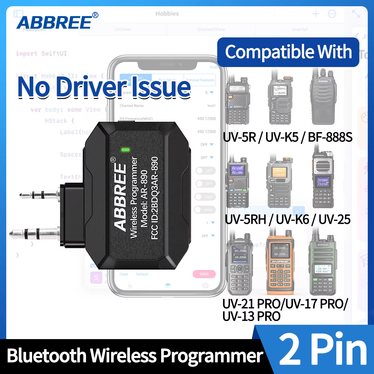 ABBREE Bluetooth Wireless Programmer for Walkie Talkie Plug & Play No Driver Issue Phone APP Programming for Baofeng UV5R BF888S