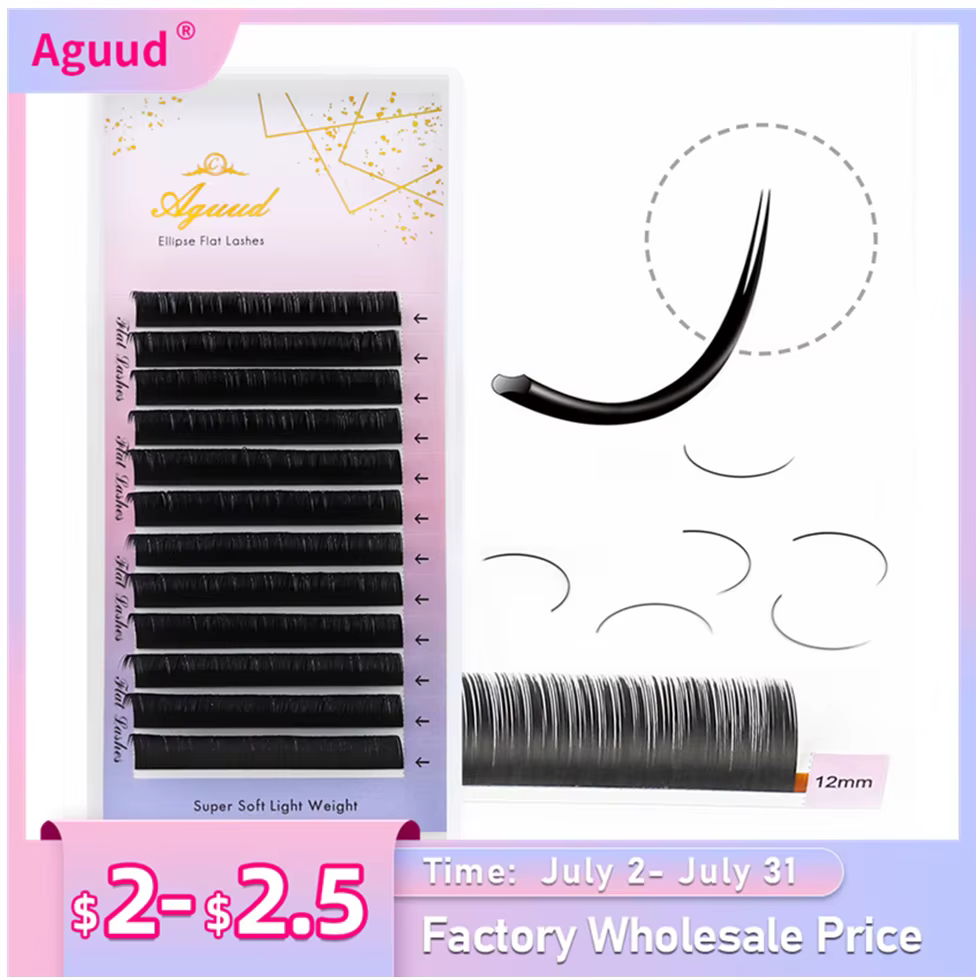 AGUUD Ellipse Flat False Eyelash Extensions Natural Soft Split-Tip Faux Mink Lashes Individual Soft Eyelashes B C CC D DD cur