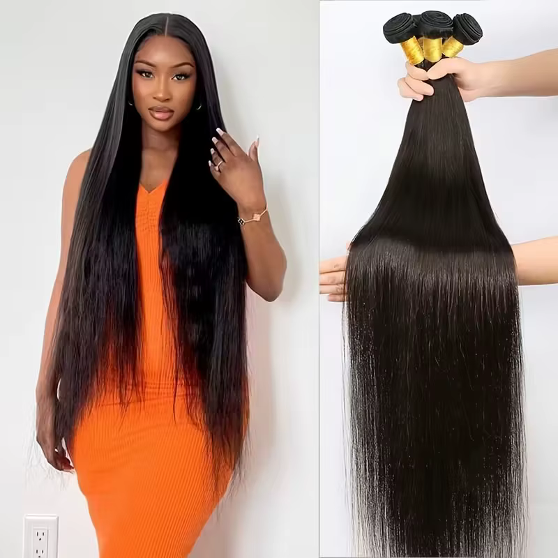30 32 Inch Bone Straight Bundle Human Hair Unprocessed Raw Remy Hair 3 4 Bundles Brazilian Extension Machine Double Weft