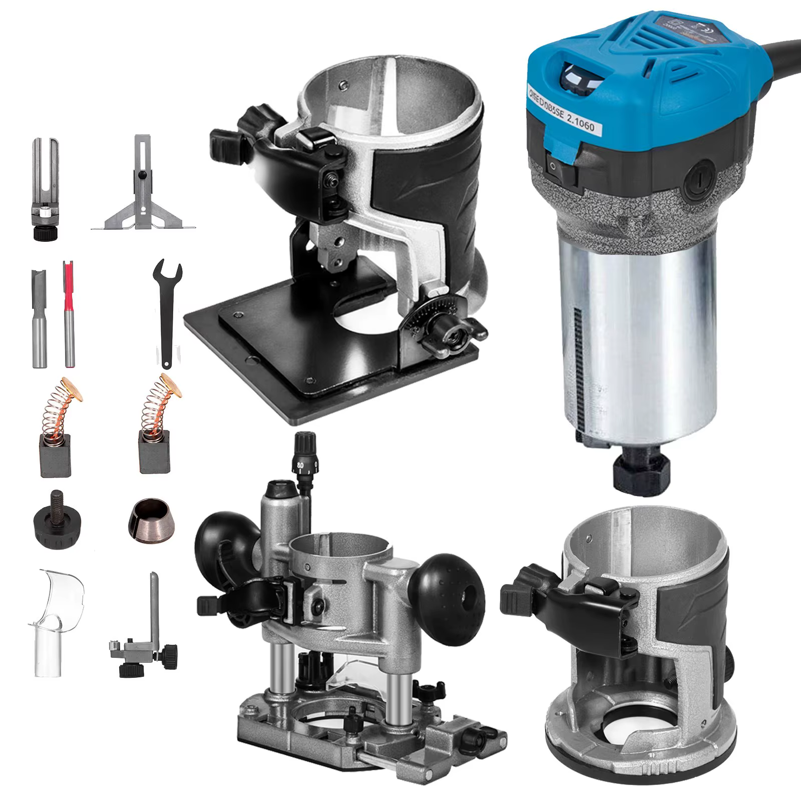 SucceBuy 800W Soft Start Compact Router Kit Variable Speed 10000-30000Rpm with Fixed Base, Plunge Base, Tilt Base and Offse Base