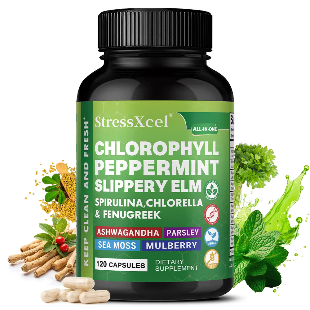 Chlorophyll Capsules with Peppermint - Supports Internal Cleanse, Gut Health, pH Balance, Natural Freshness & Daily Wellness