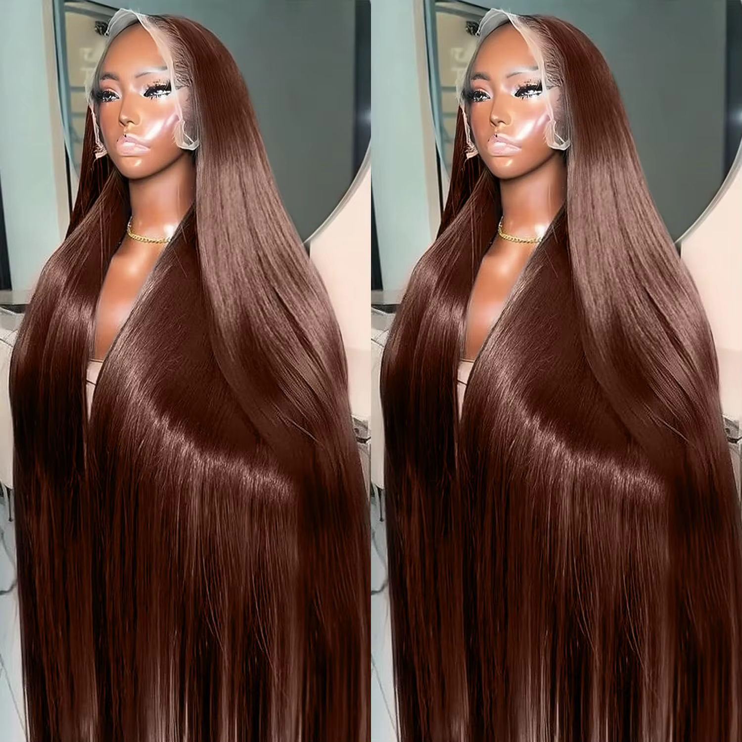 Premium Chocolate Brown Colored 13x4 HD Lace Front Human Hair Wigs 46 Long Inch Raw Indian Straight Human Hair Frontal Wigs