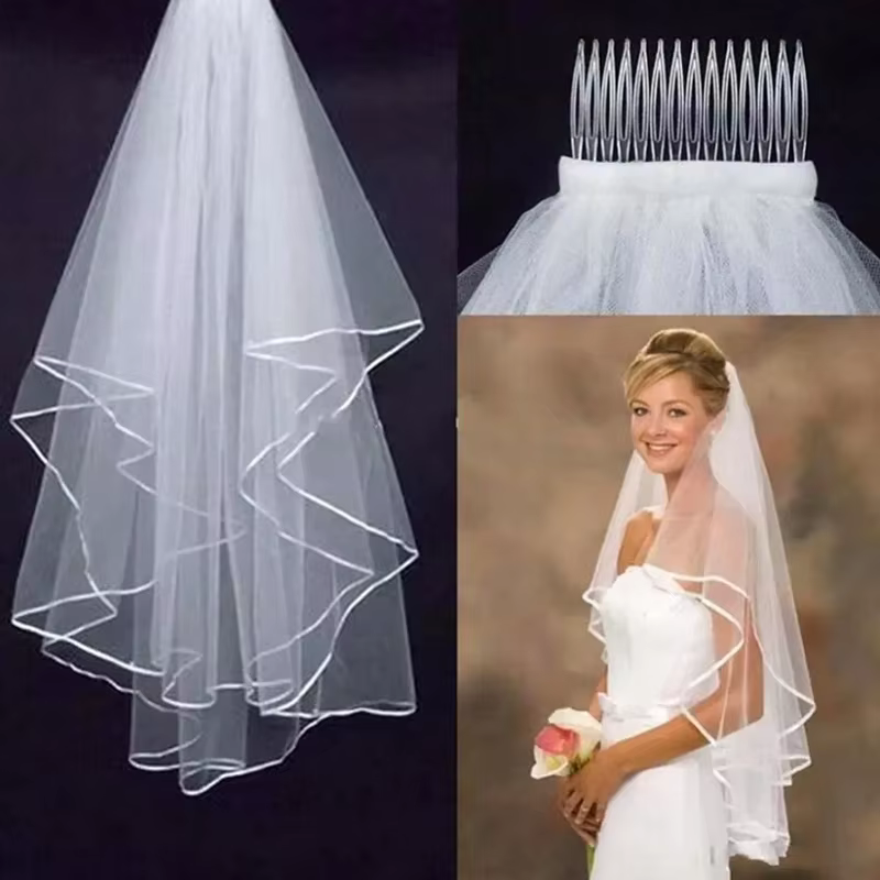 Simple Ribbon Edge Soft Tulle Wedding Veils with Comb Marriage Wedding Accessories 2024