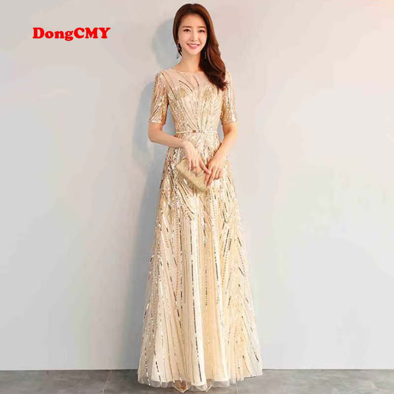 DONGCMY LONG FORMAL MAXI SEQUIN EVENING DRESSES 2026 GOLD COLOR ZIPPER FASHION WOMEN ROBES SOIREES PARTY PERFORMANCE DRESS