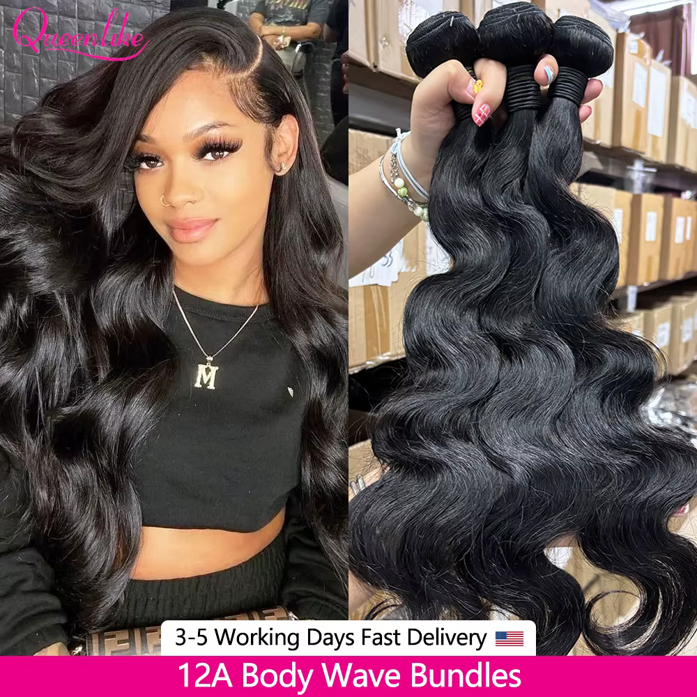 Queenlike 24 24 24 Inch Body Wave Bundles Human Hair 12A Brazilian Raw Hair Weave Bundles 1/3 PCS Human Hair Bundles Extensions