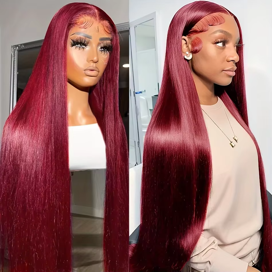 Burgundy 13x6 HD Lace Frontal Human Hair Wig Straight Wig 13x4 Lace Front Human Hair Wigs For Women 99J Colored 200 High Density