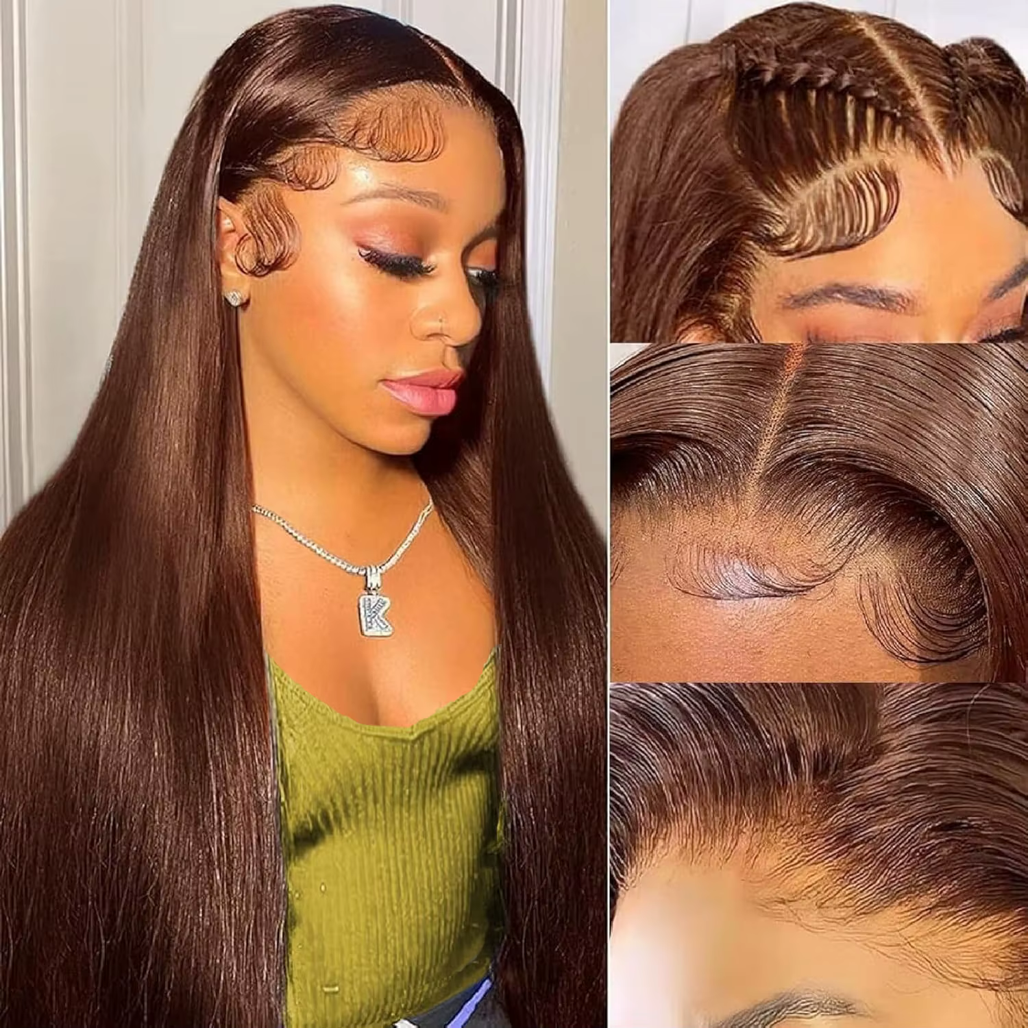 200% Density 13x4 Straight Lace Frontal Human Hair Wigs 13x4 HD Chocolate Brown Lace Front Wigs Human Hair Pre Plucked Hairline