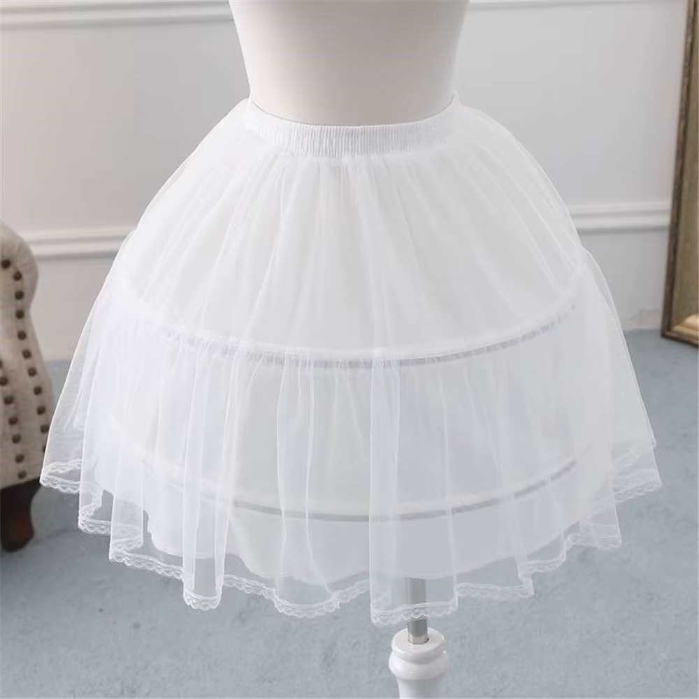 Girls Crinoline Petticoat with Hoop Under Skirt Short White Underskirt A-line Ball Gown Petticoats