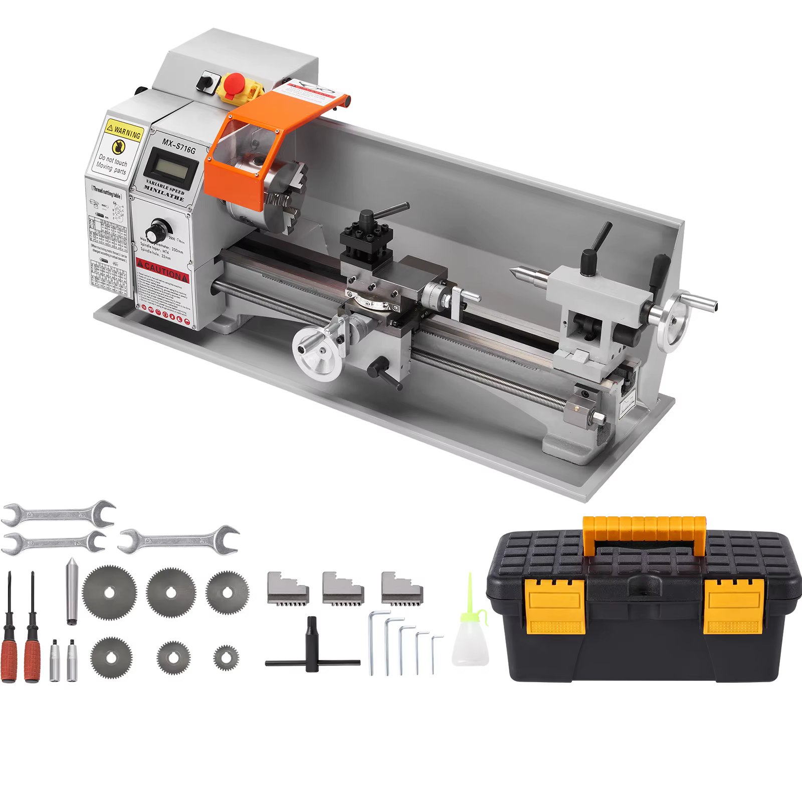 SucceBuy Brushless Mini Metal Lathe 7''x16'' / 180mm*400mm 800W Digital Display Continuously Variable Metalworking Turning